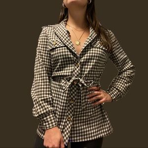 Brown and White Checkered Wrap Top